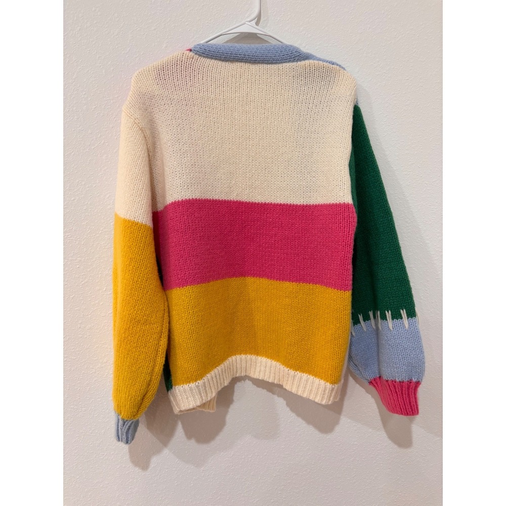 BiBi Kidcore Cardigan M Colorblock Patchwork Knit Dopamine Dressing Boho Sweater - Picture 8 of 14